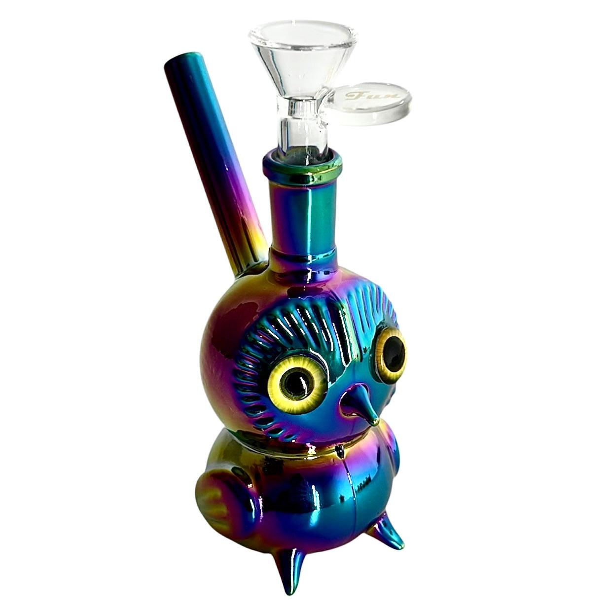 5.5" Owl Design Electroplate Glass Bong – Compact & Stemless