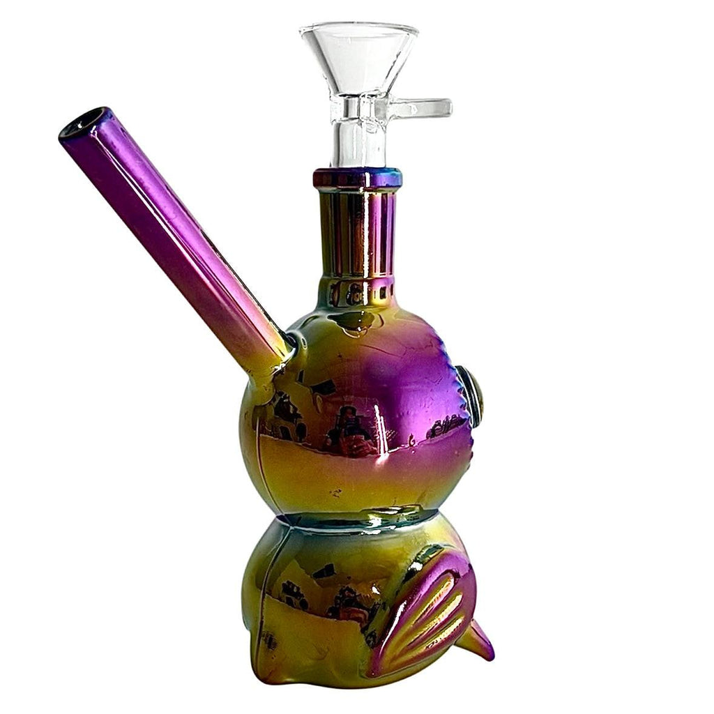 5.5" Owl Design Electroplate Glass Bong – Compact & Stemless