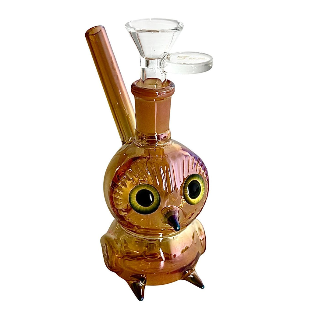 5.5" Owl Design Electroplate Glass Bong – Compact & Stemless