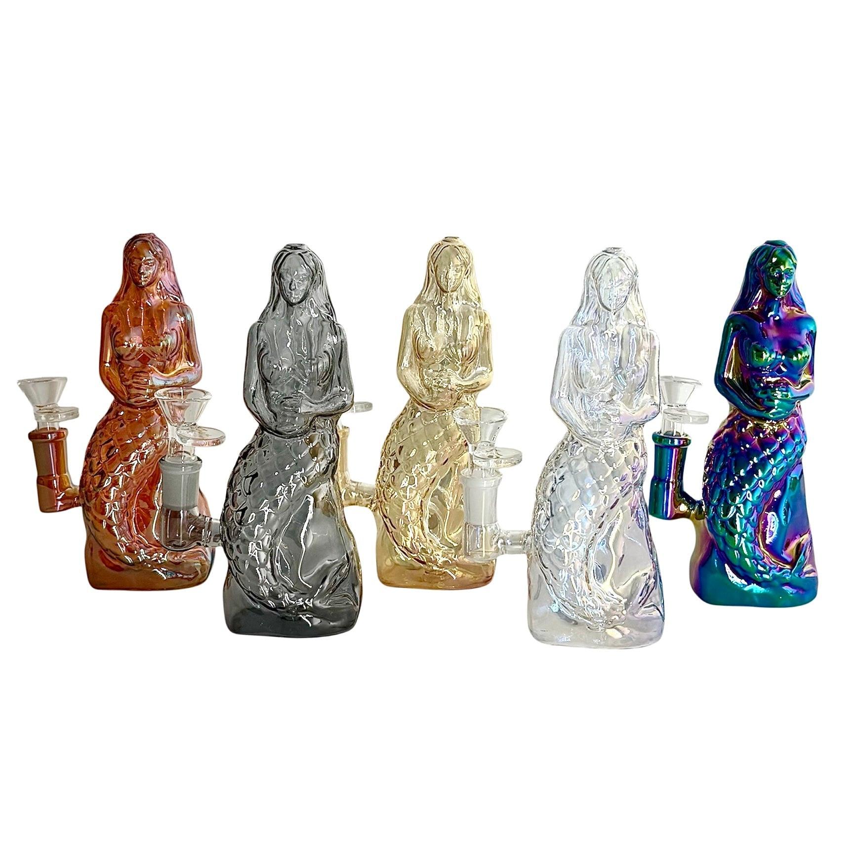 7" Mermaid Design Electroplate Glass Bong – Compact & Stemless Main image