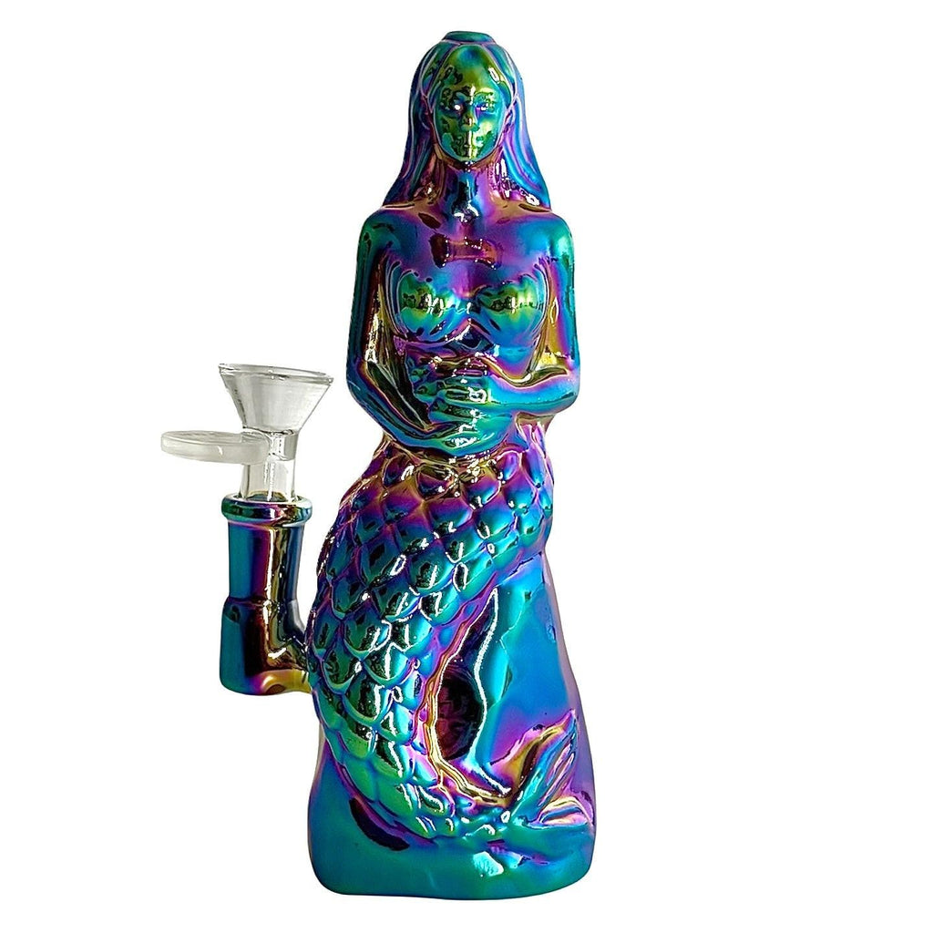 7" Mermaid Design Electroplate Glass Bong – Compact & Stemless
