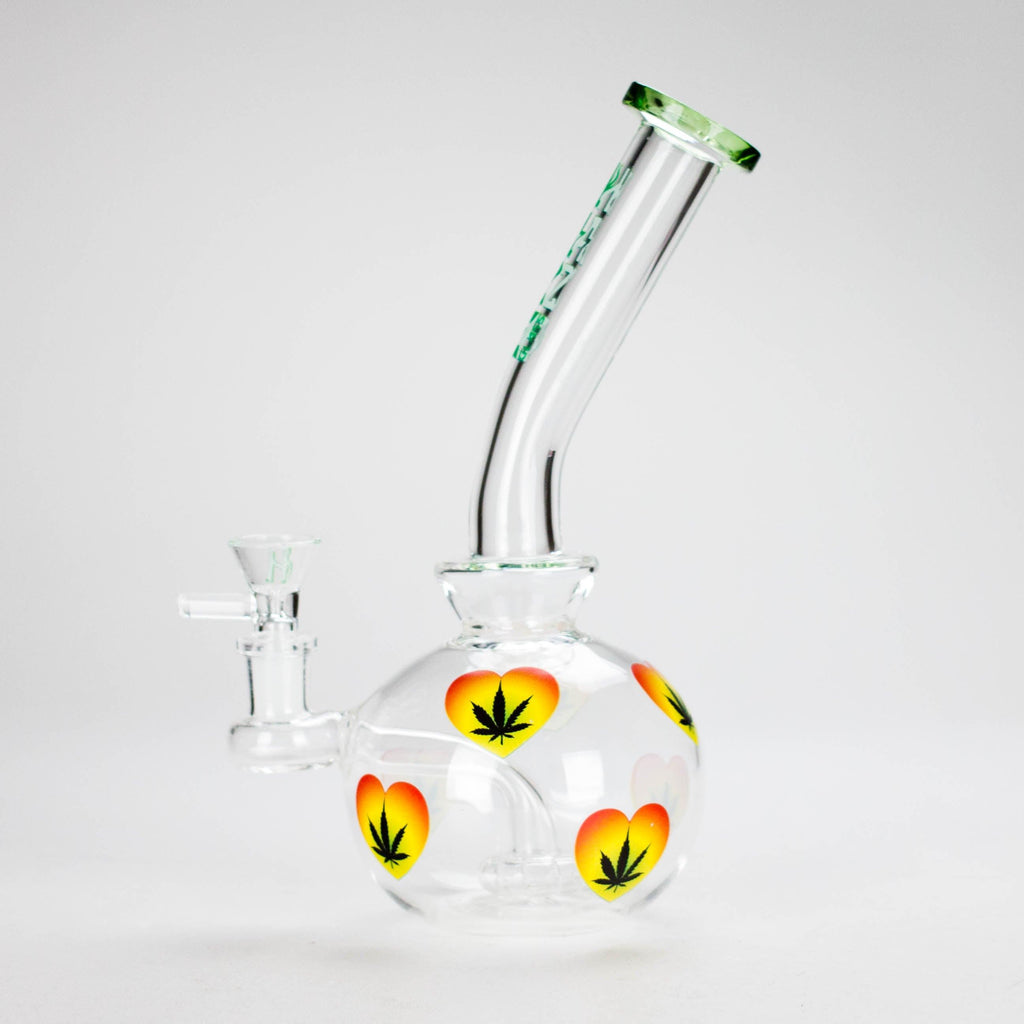 Haze | 9″ Heart Leaf Bubble Base Glass Bong – Teal (Mini-R)