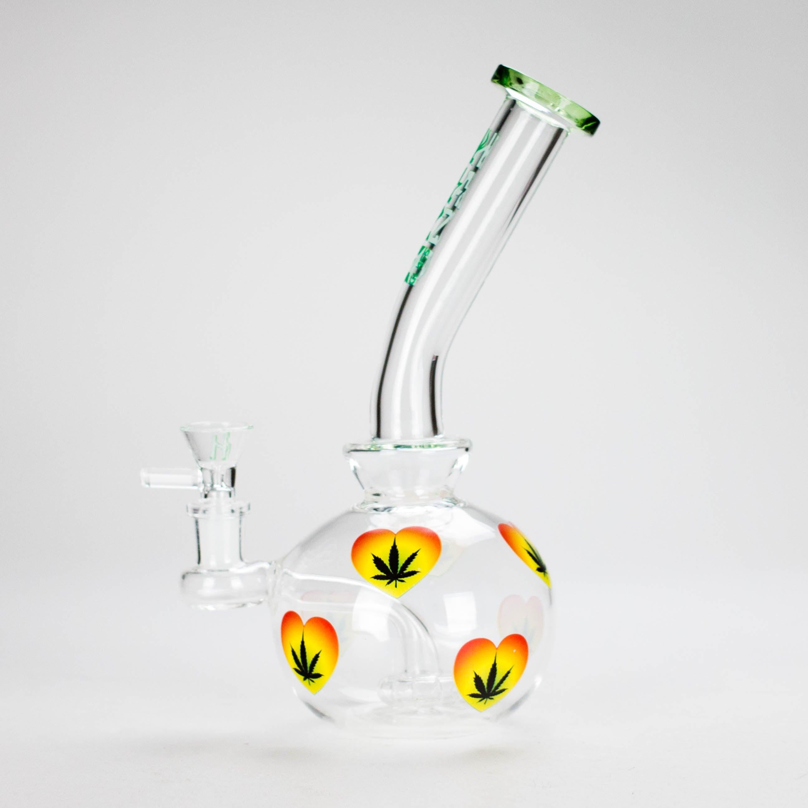 Haze | 9″ Heart Leaf Bubble Base Glass Bong – Teal (Mini-R)