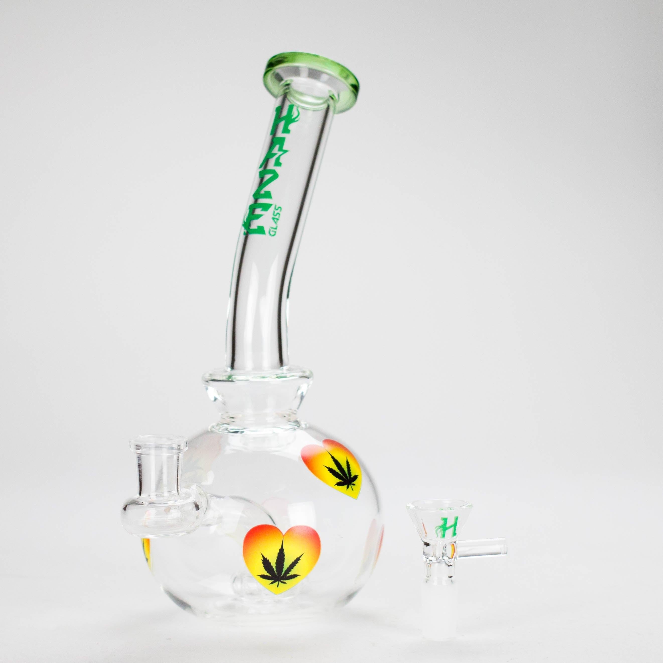 Haze | 9″ Heart Leaf Bubble Base Glass Bong – Teal (Mini-R)