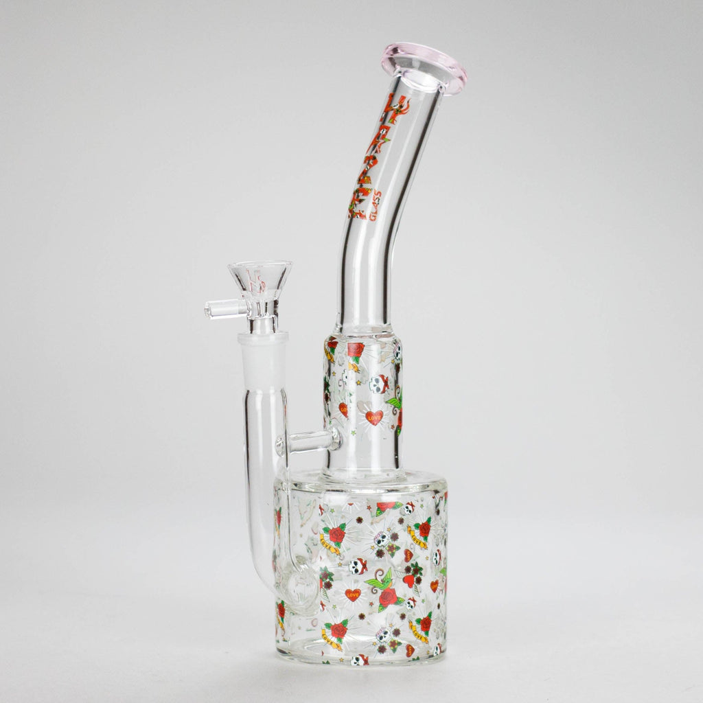 Haze | 10″ Skull & Red Roses Glass Bong – Pink (Mini-S)