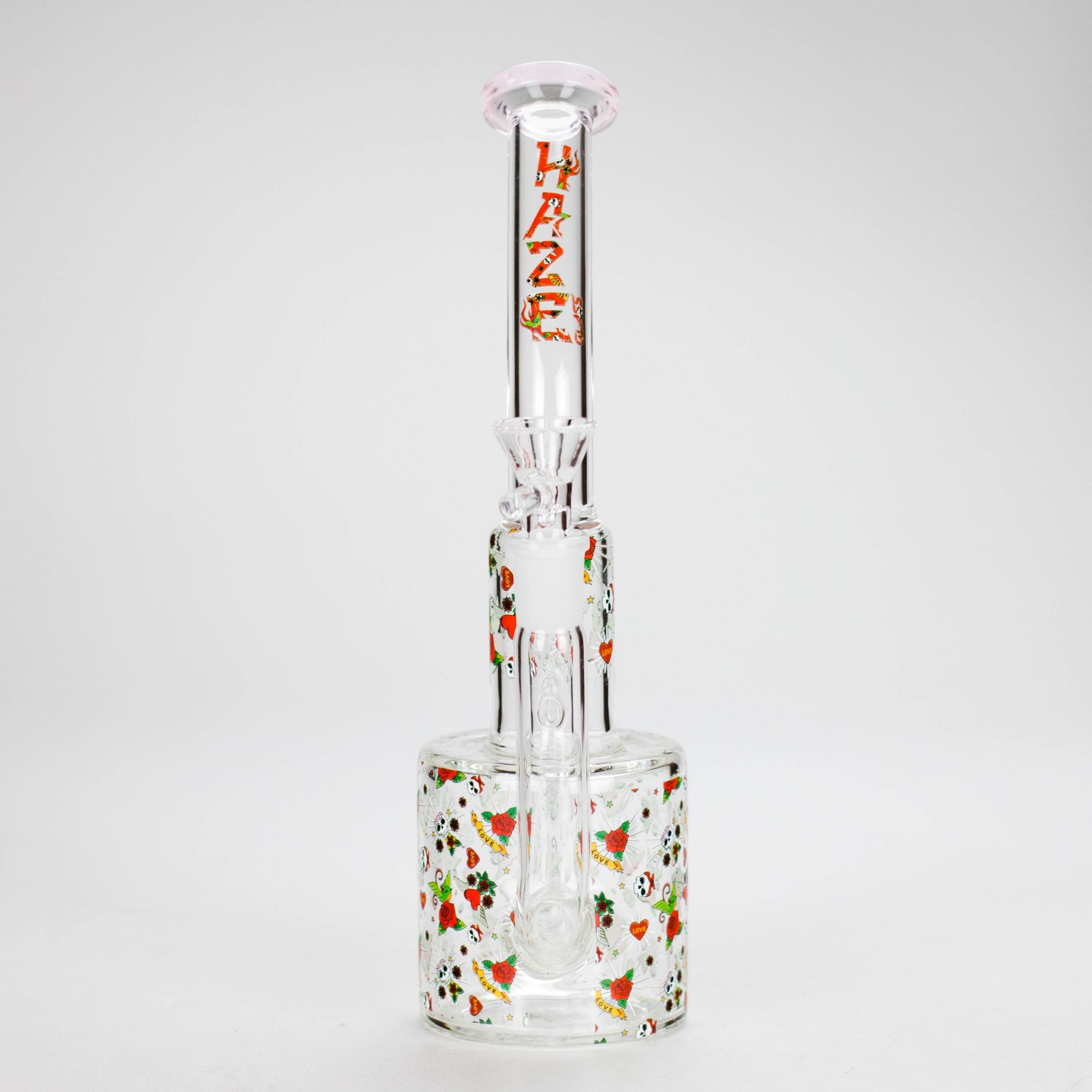 Haze | 10″ Skull & Red Roses Glass Bong – Pink (Mini-S)