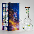 Haze | 9″ Heart Leaf Double Bubble Base Glass Bong with Color Lip – Amber (Mini-U)