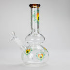 Haze | 9″ Heart Leaf Double Bubble Base Glass Bong with Color Lip – Amber (Mini-U)