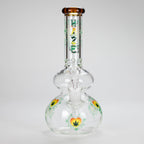 Haze | 9″ Heart Leaf Double Bubble Base Glass Bong with Color Lip – Amber (Mini-U)