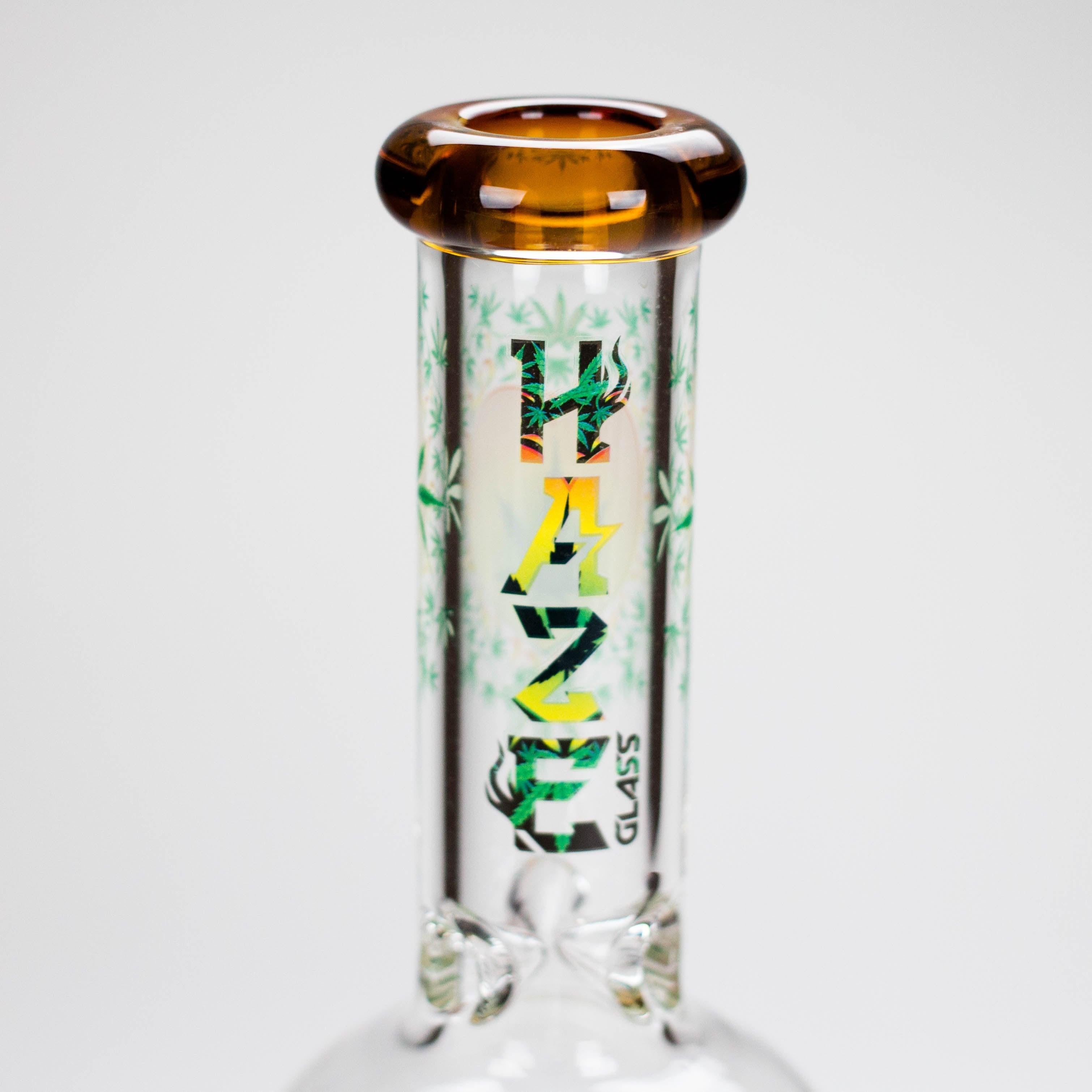 Haze | 9″ Heart Leaf Double Bubble Base Glass Bong with Color Lip – Amber (Mini-U)