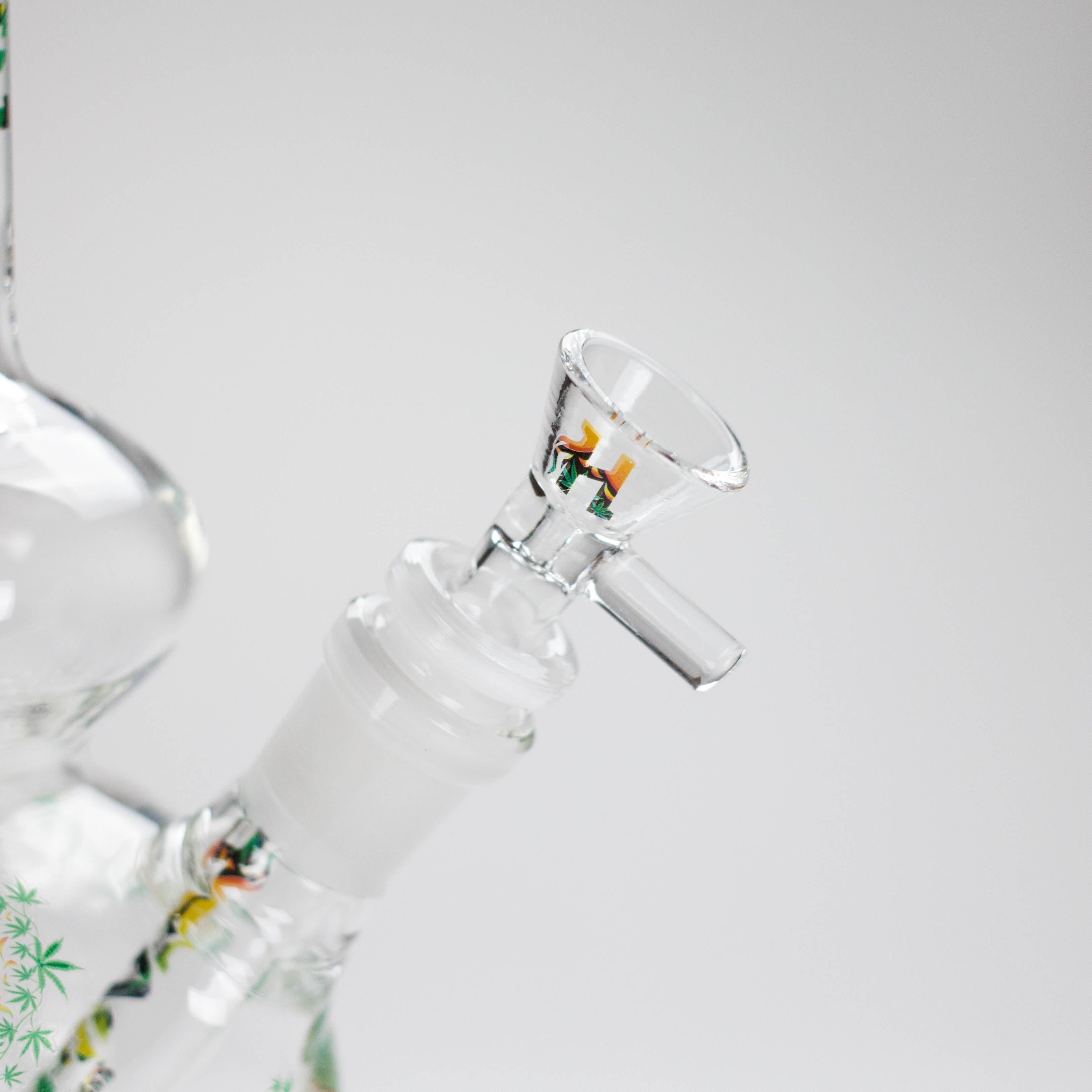 Haze | 9″ Heart Leaf Double Bubble Base Glass Bong with Color Lip – Amber (Mini-U)