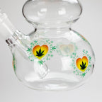 Haze | 9″ Heart Leaf Double Bubble Base Glass Bong with Color Lip – Amber (Mini-U)