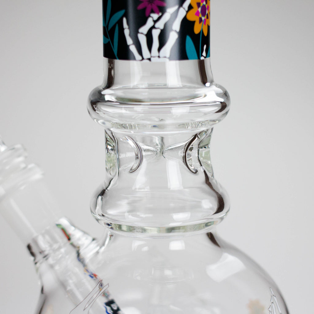 Haze | 9″ Skull Hand & Flower Bubble Base Glass Bong – Pink (Mini-V)