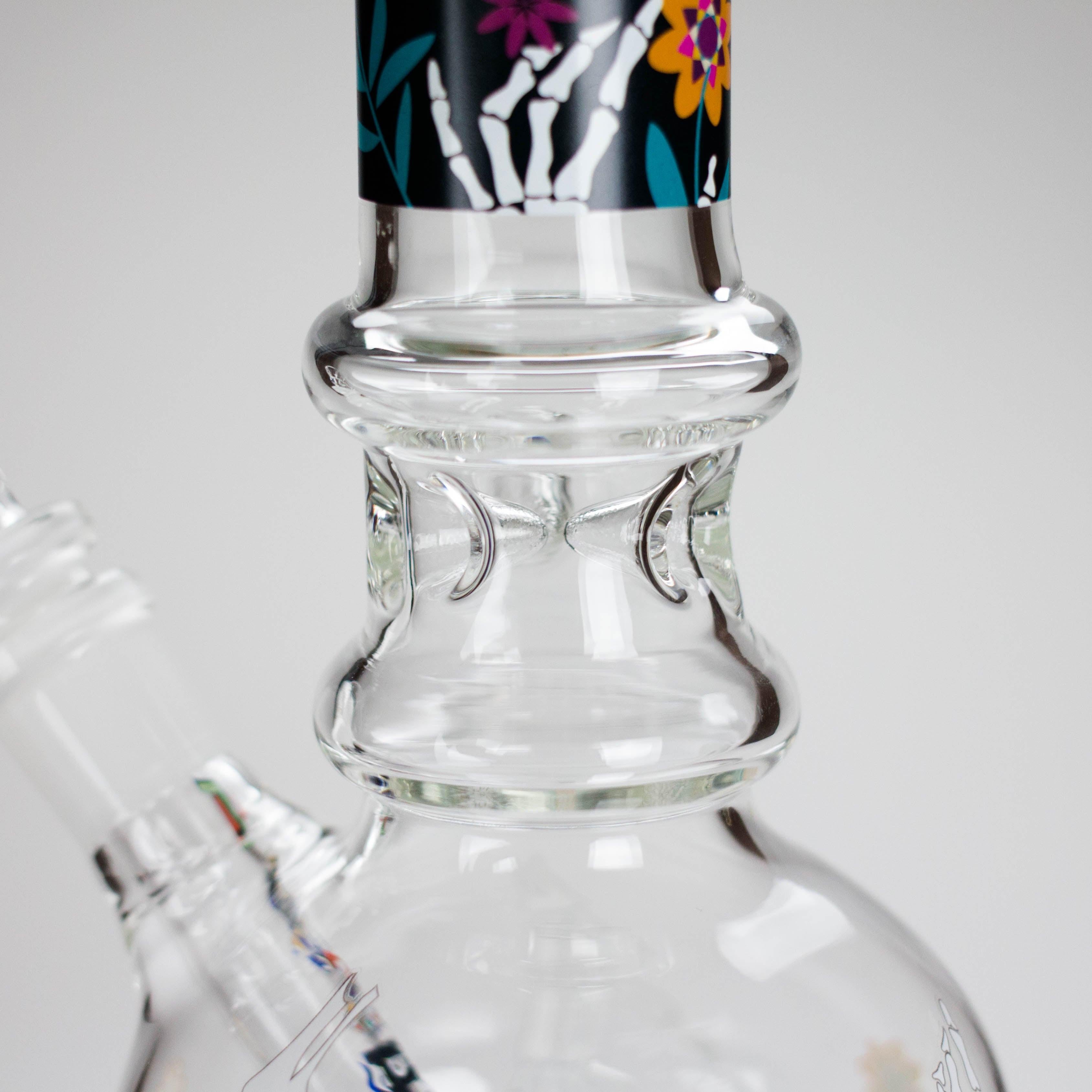 Haze | 9″ Skull Hand & Flower Bubble Base Glass Bong – Pink (Mini-V)