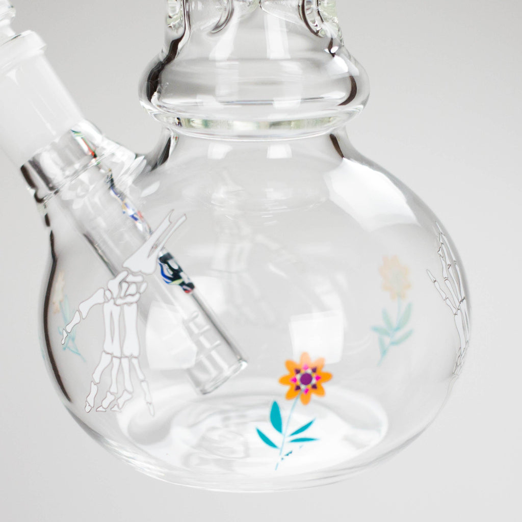 Haze | 9″ Skull Hand & Flower Bubble Base Glass Bong – Pink (Mini-V)