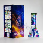 Haze | 8″ Geometric Figure Beaker Glass Bong with Color Lip – Green (Mini-X)