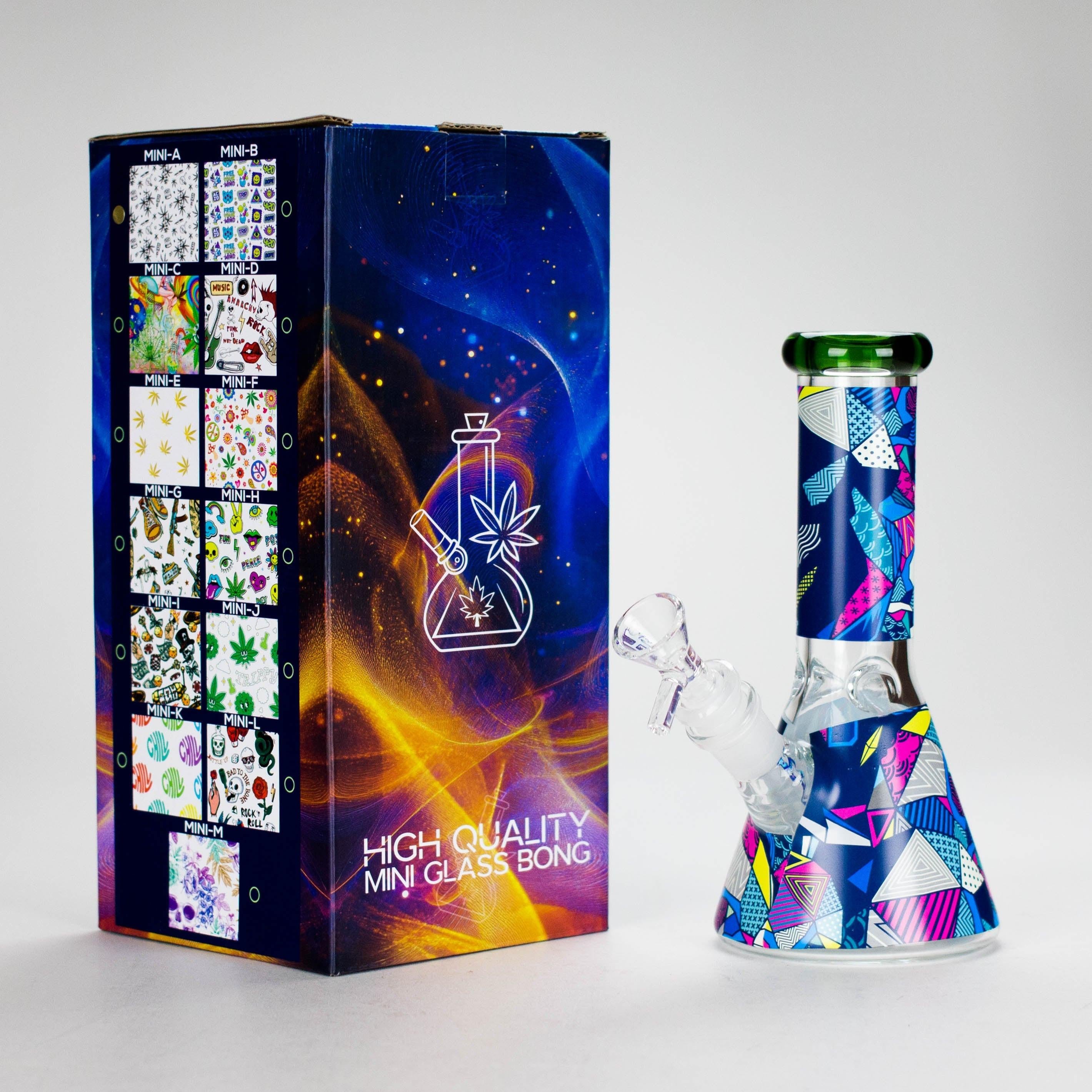 Haze | 8″ Geometric Figure Beaker Glass Bong with Color Lip – Green (Mini-X)