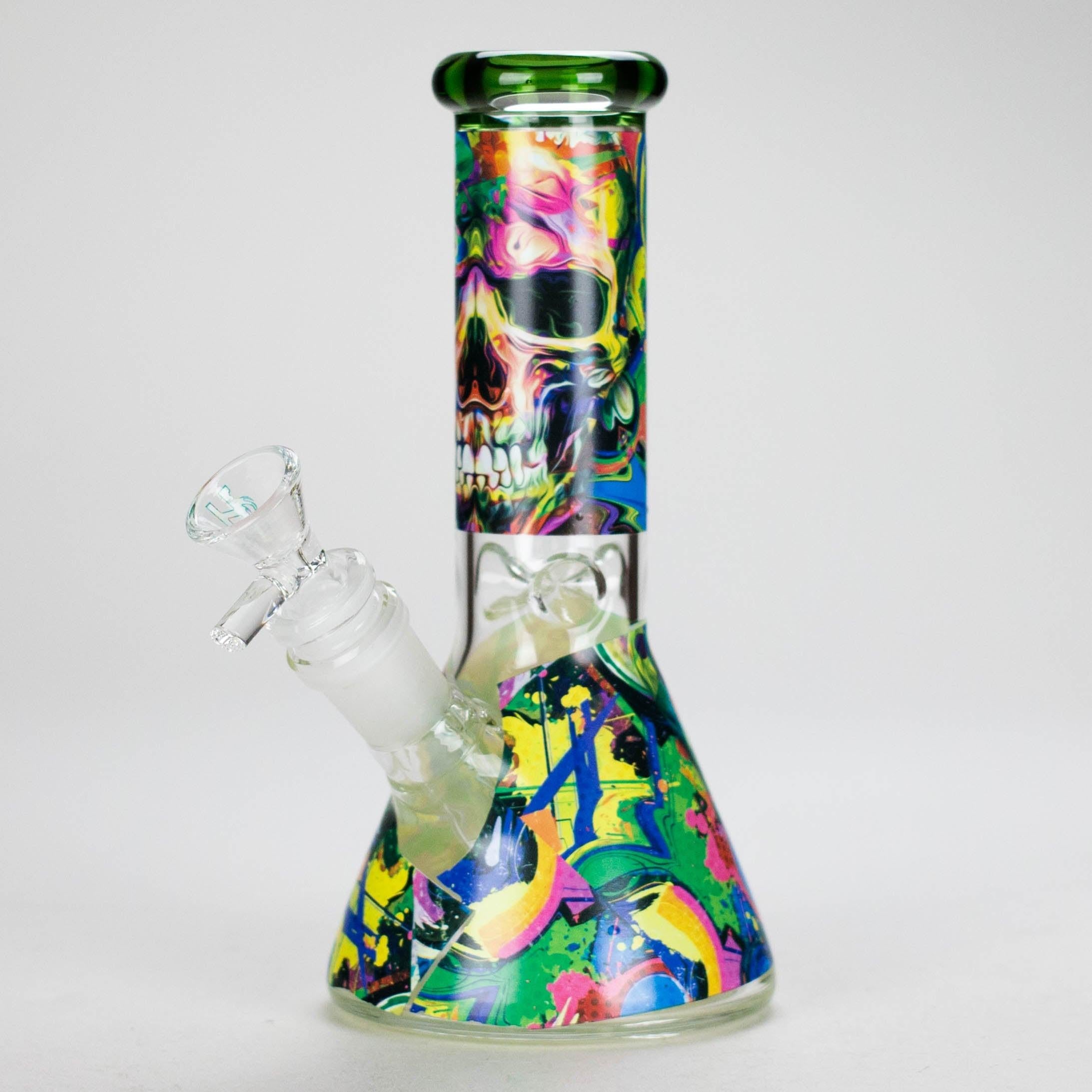 Haze | 8″ Skull Beaker Glass Bong with Color Lip – Green (Mini-Y) Main image