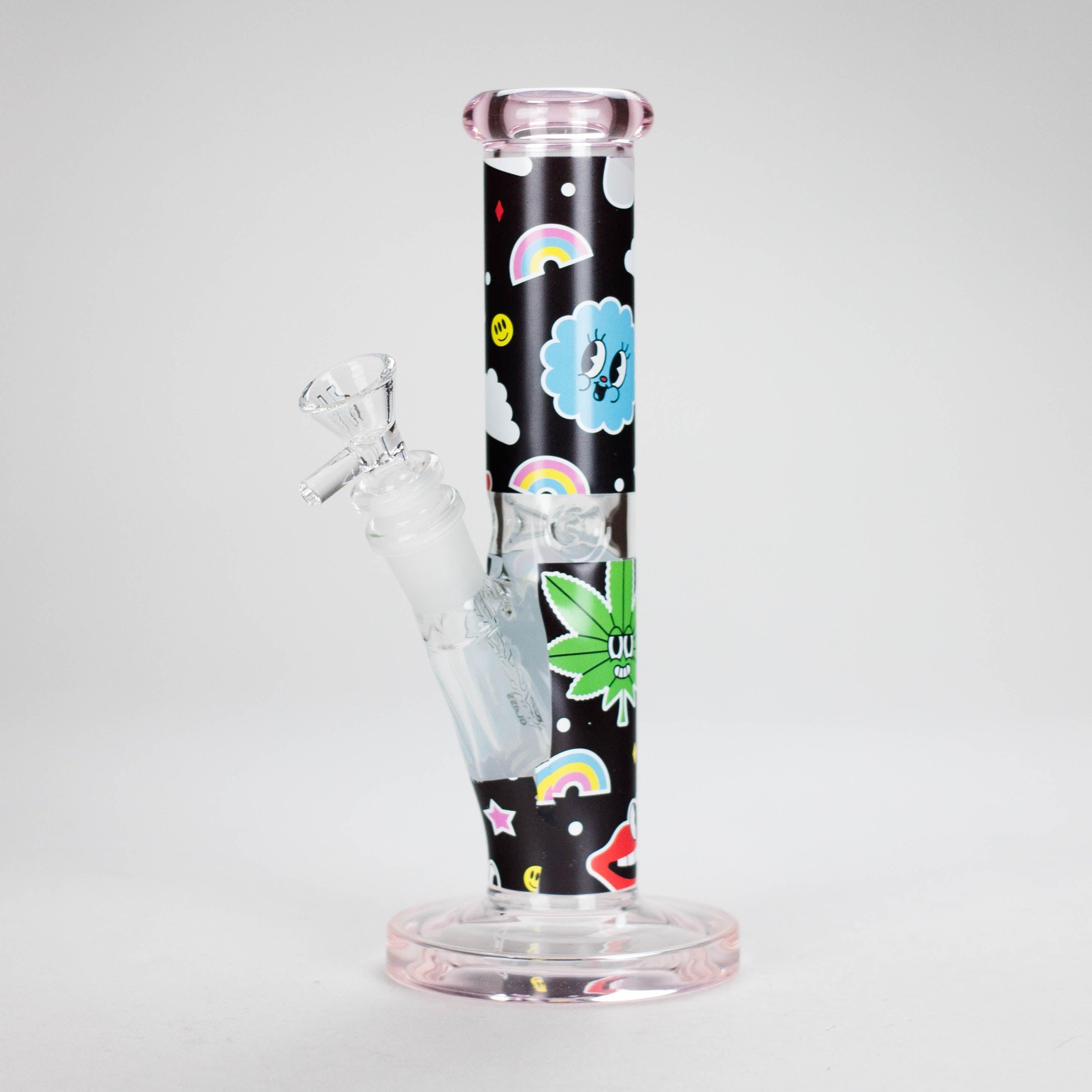 Haze | 9″ Face Emoji Straight Tube Glass Bong with Color End – Pink (Mini-Z) Main image