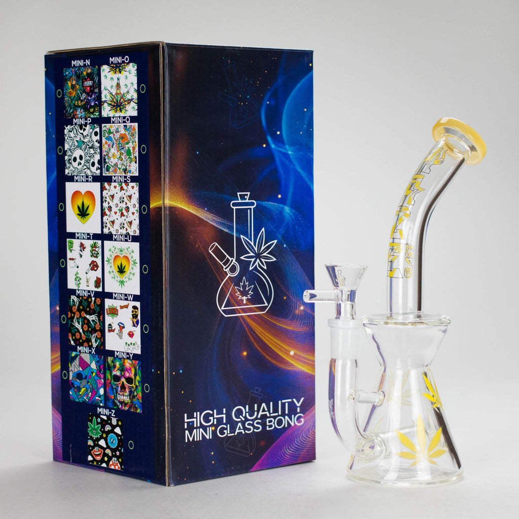 Haze | 8.5″ Weed Leaf Bent Neck Glass Bong – Jade Yellow (Mini-E)