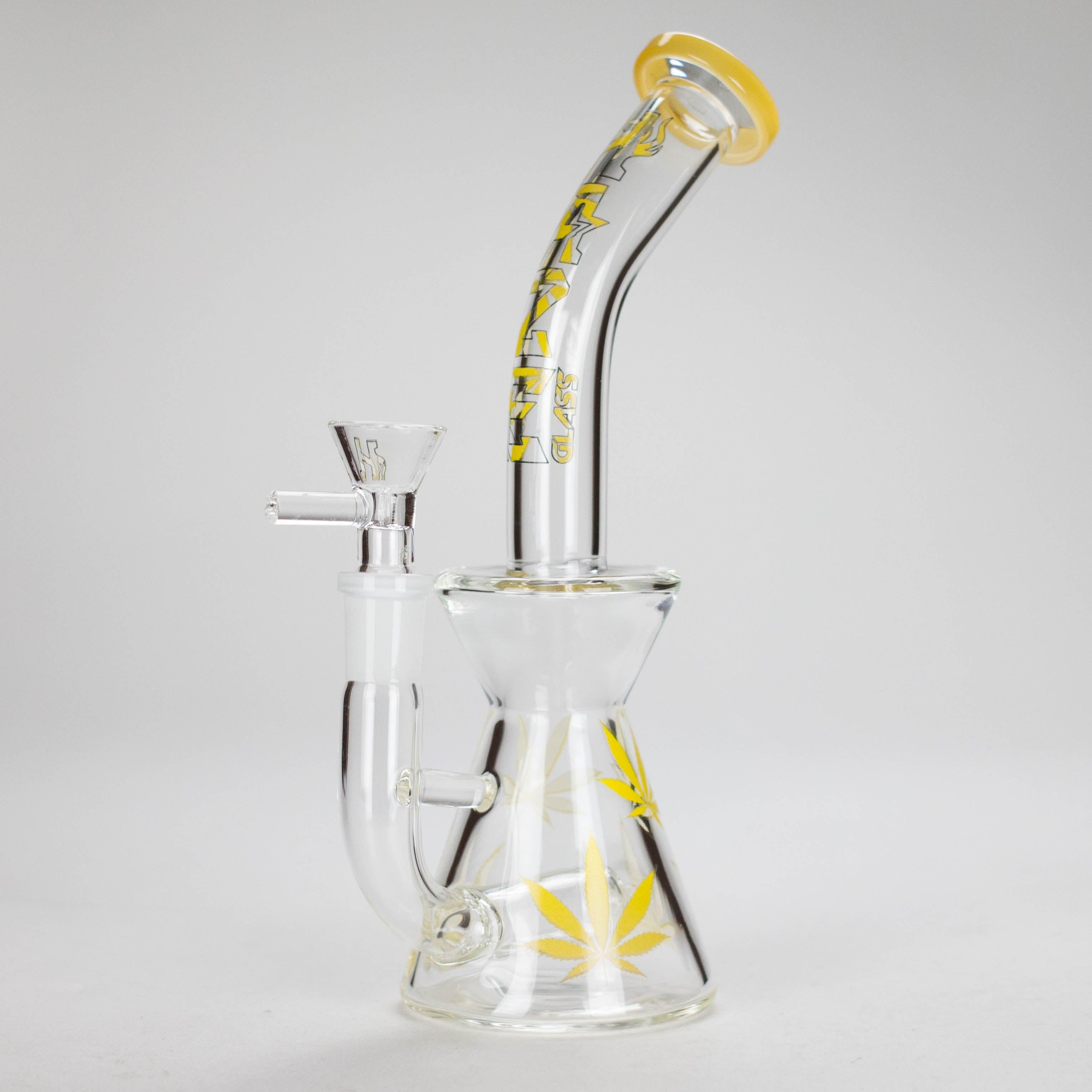 Haze | 8.5″ Weed Leaf Bent Neck Glass Bong – Jade Yellow (Mini-E) Main image
