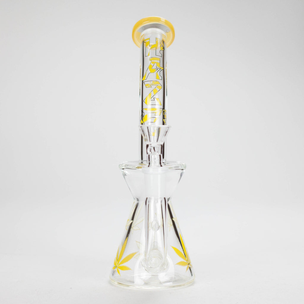 Haze | 8.5″ Weed Leaf Bent Neck Glass Bong – Jade Yellow (Mini-E)