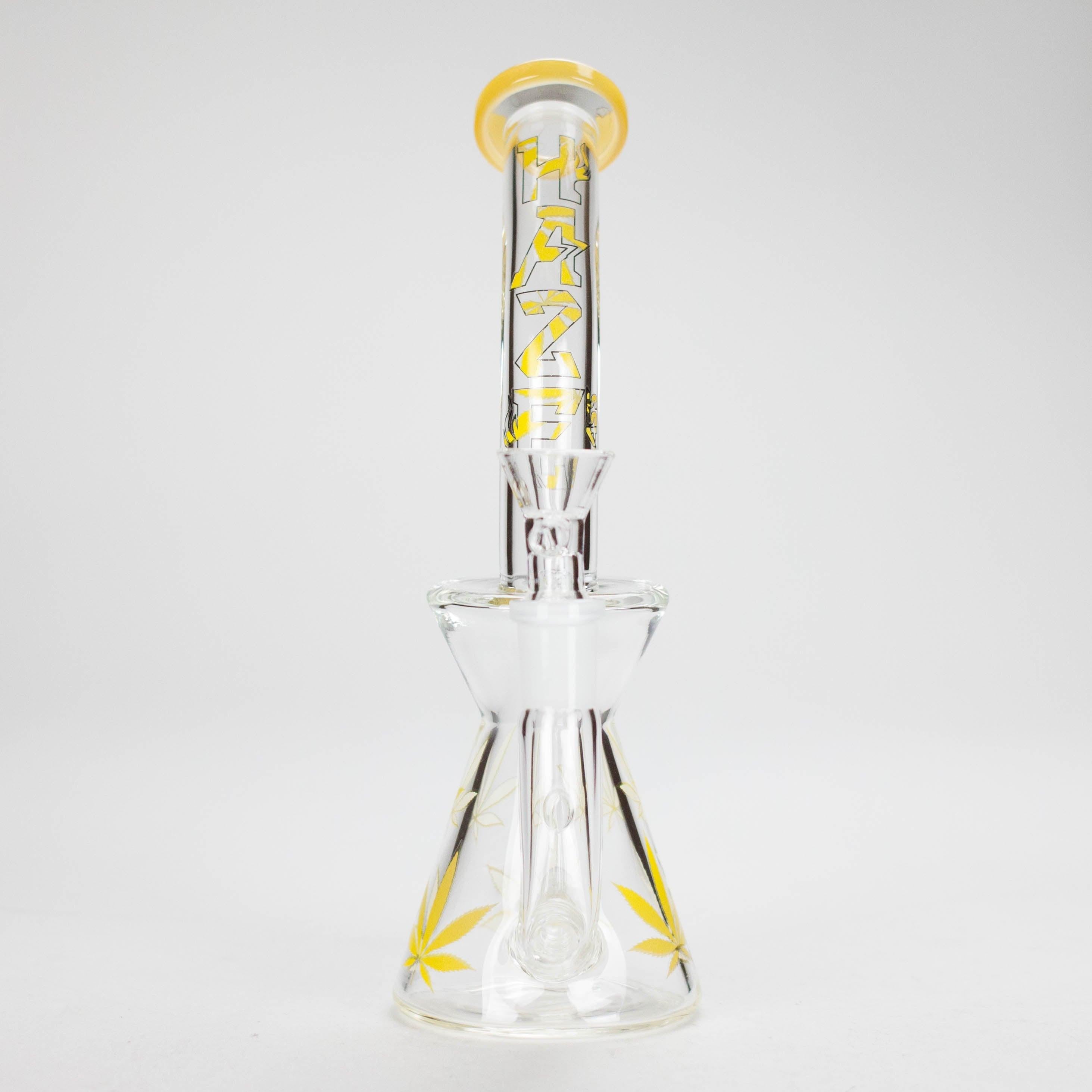 Haze | 8.5″ Weed Leaf Bent Neck Glass Bong – Jade Yellow (Mini-E)