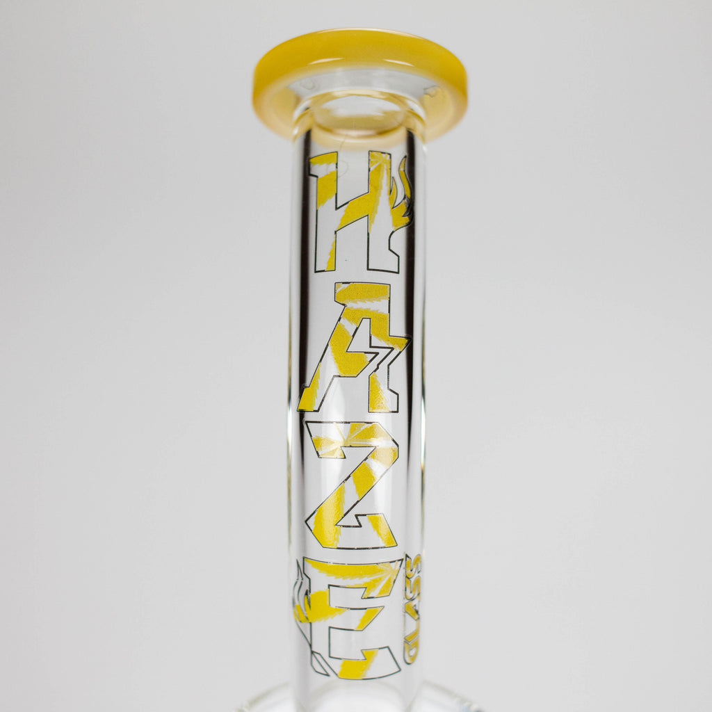 Haze | 8.5″ Weed Leaf Bent Neck Glass Bong – Jade Yellow (Mini-E)