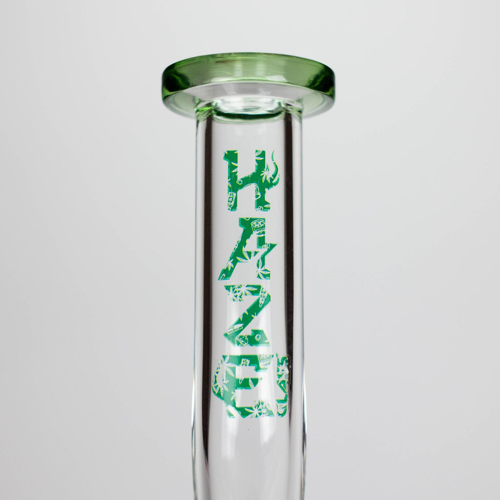 Haze | 9″ Bubble Base Glass Bong – Green Weed Leaf Design (Mini-A)