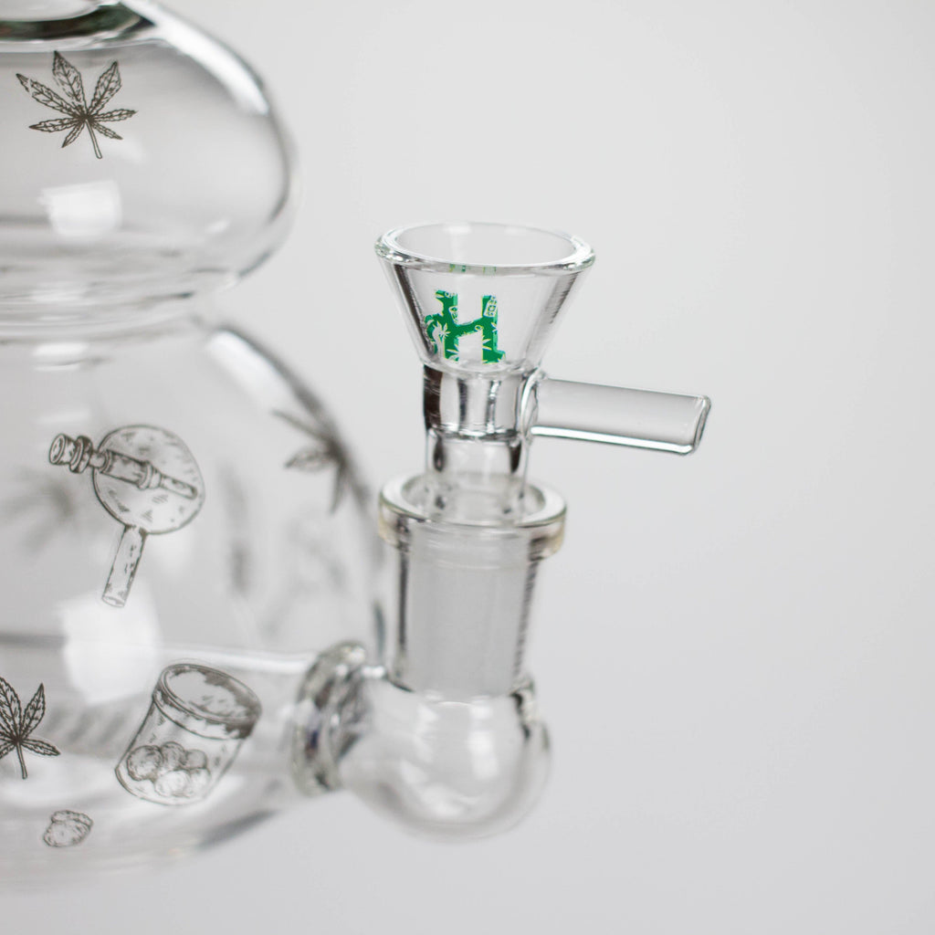 Haze | 9″ Bubble Base Glass Bong – Green Weed Leaf Design (Mini-A)