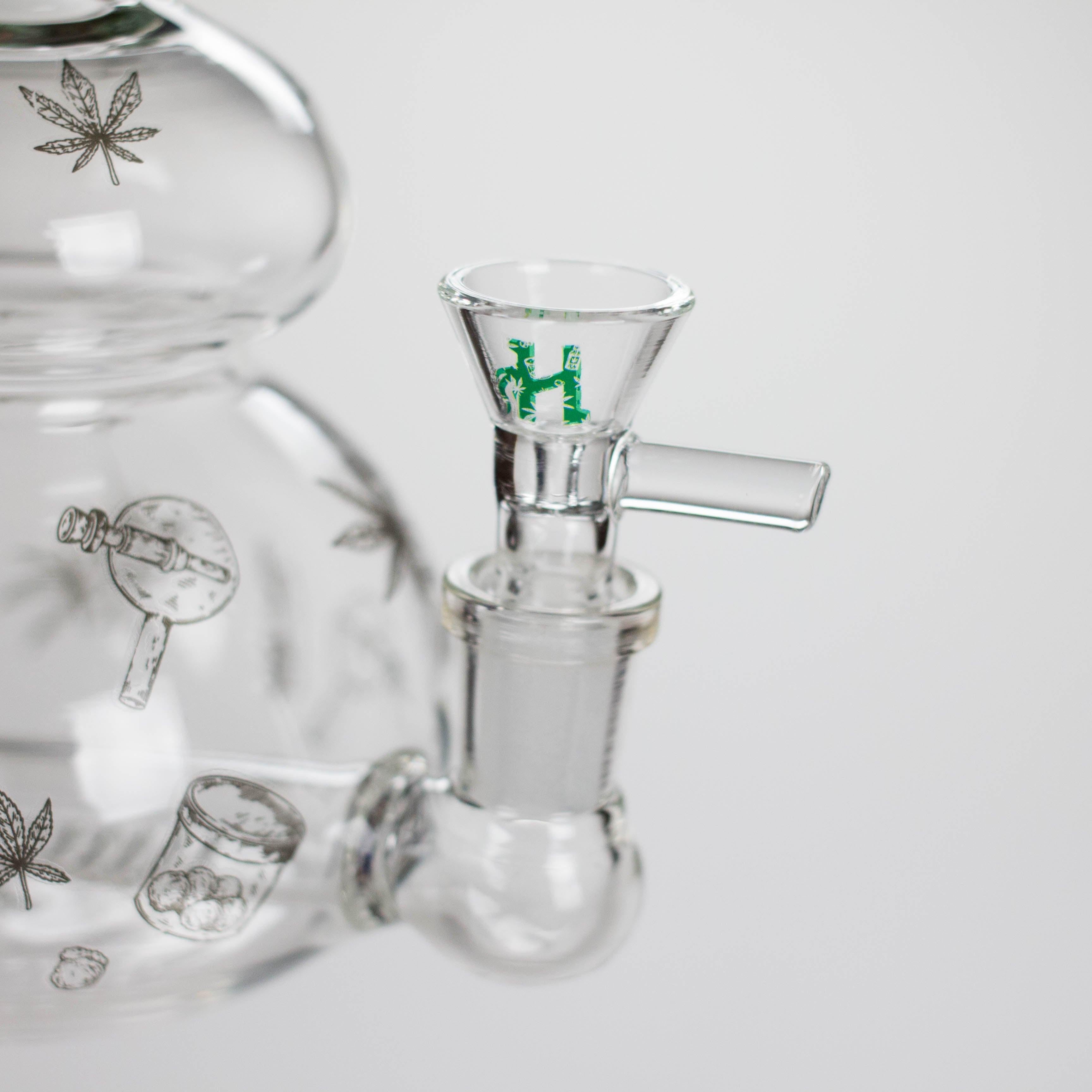 Haze | 9″ Bubble Base Glass Bong – Green Weed Leaf Design (Mini-A)