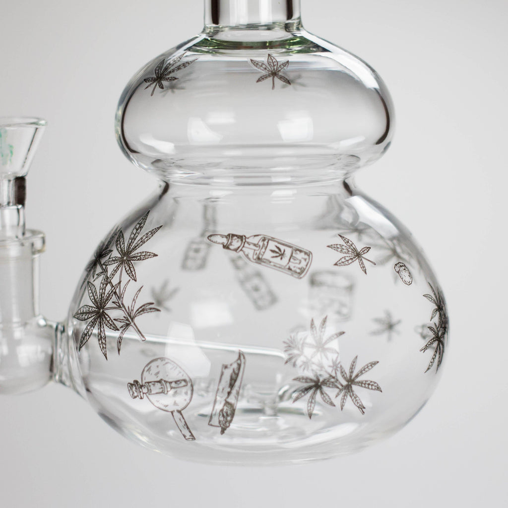 Haze | 9″ Bubble Base Glass Bong – Green Weed Leaf Design (Mini-A)