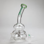 Haze | 9″ Bubble Base Glass Bong – Green Weed Leaf Design (Mini-A)