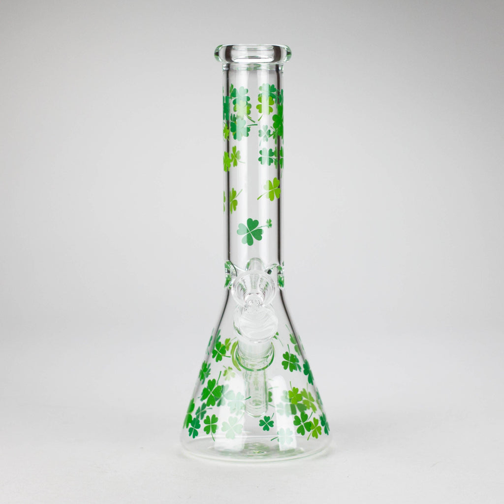 10" Lucky Clover Glass Beaker Bong – 14mm Bowl Joint