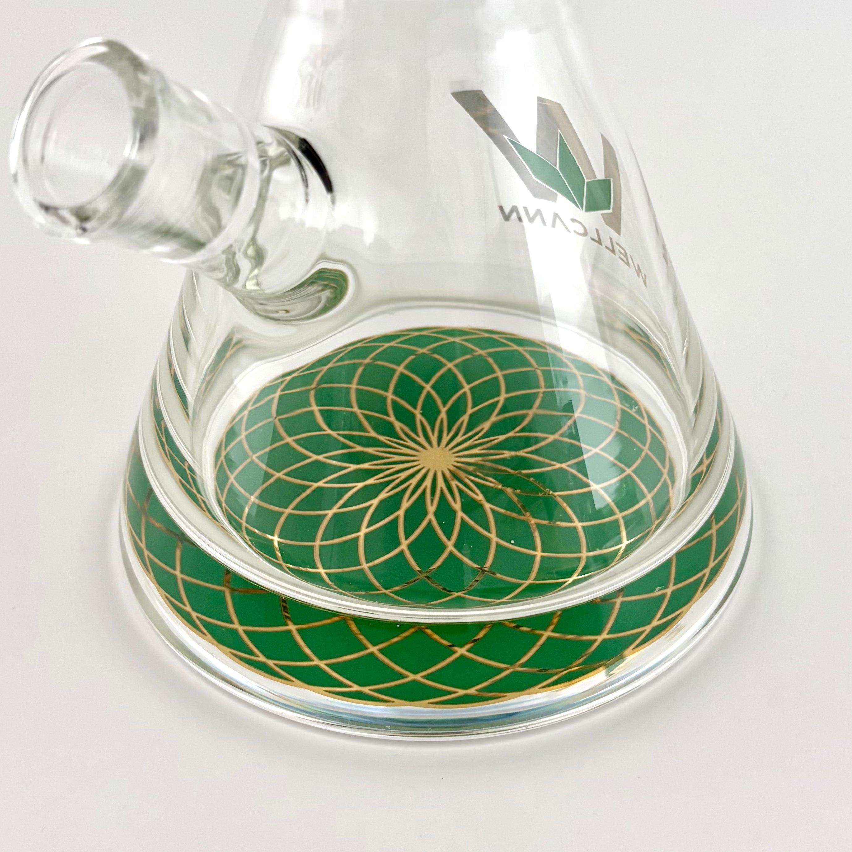 Wellcann | 14" Thickened Base Geometric Gold Beaker Glass Bong-Green