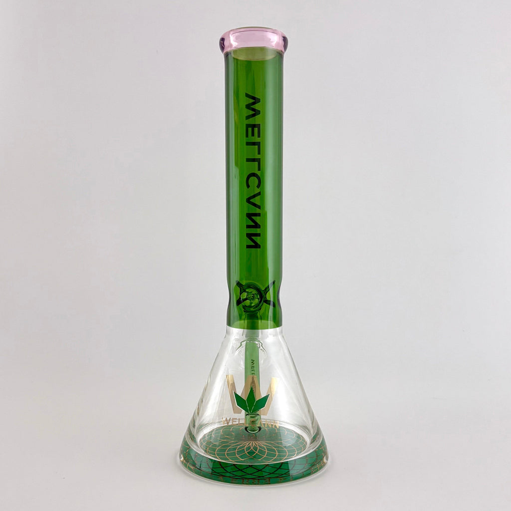 Wellcann | 14" Thickened Base Geometric Gold Beaker Glass Bong-Green