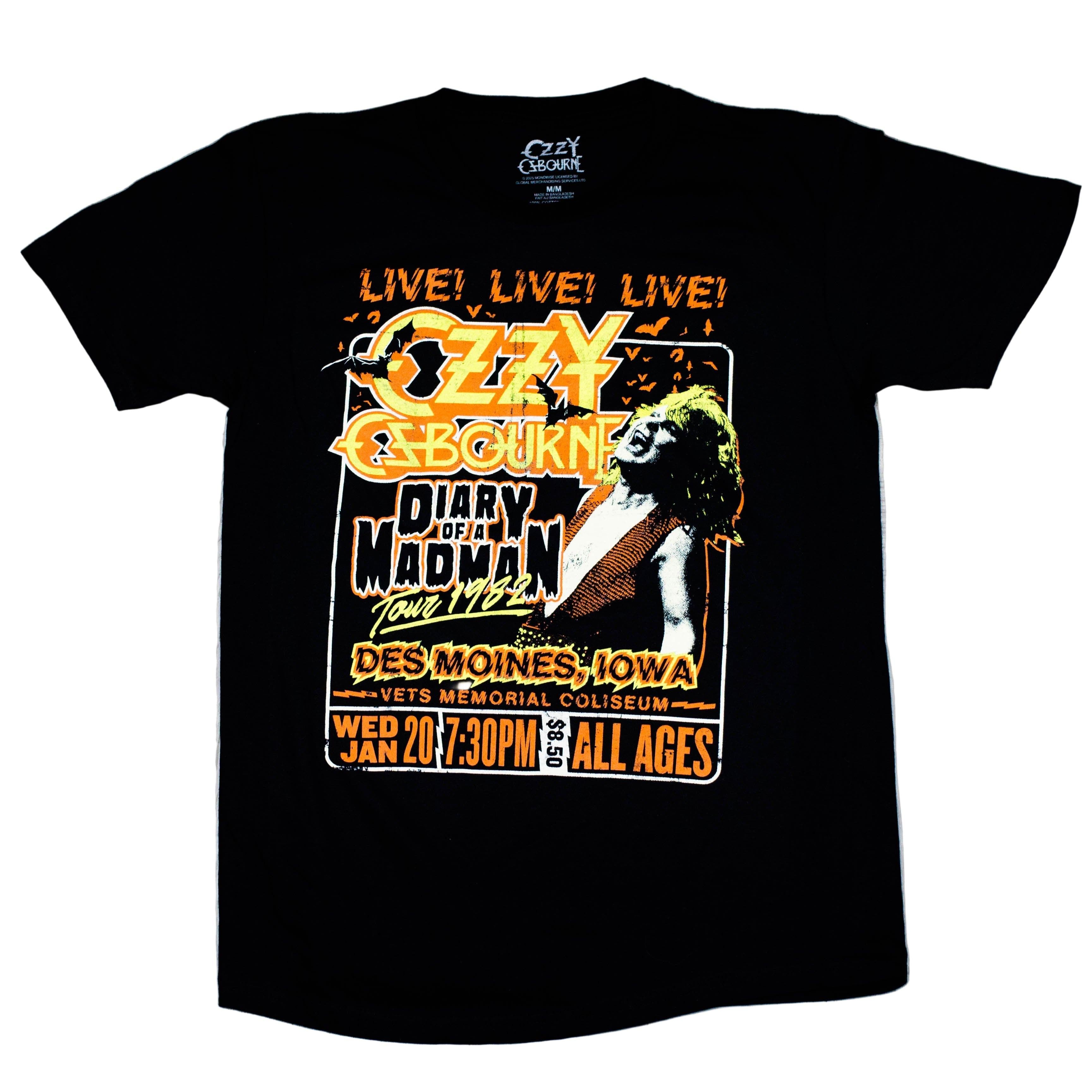 Ozzy Osbourne | “Live” Short Sleeve Unisex Black T-Shirt – Officially Licensed Rock Band Tee Main image