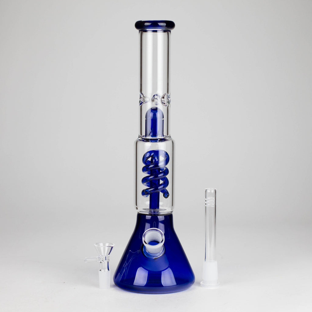 13" Color Accented Glass Water Bong with Coil Percolator & Splash Guard