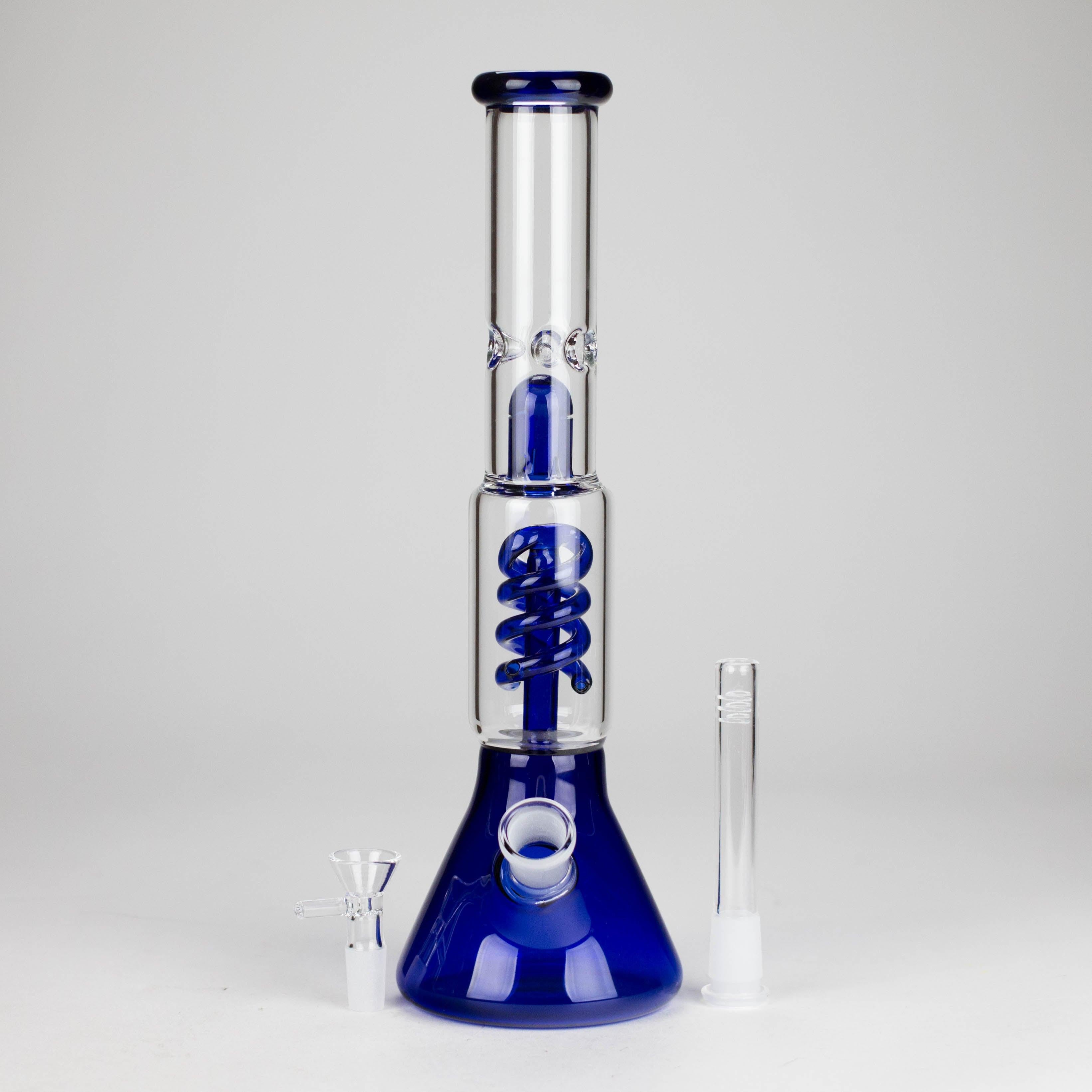 13" Color Accented Glass Water Bong with Coil Percolator & Splash Guard