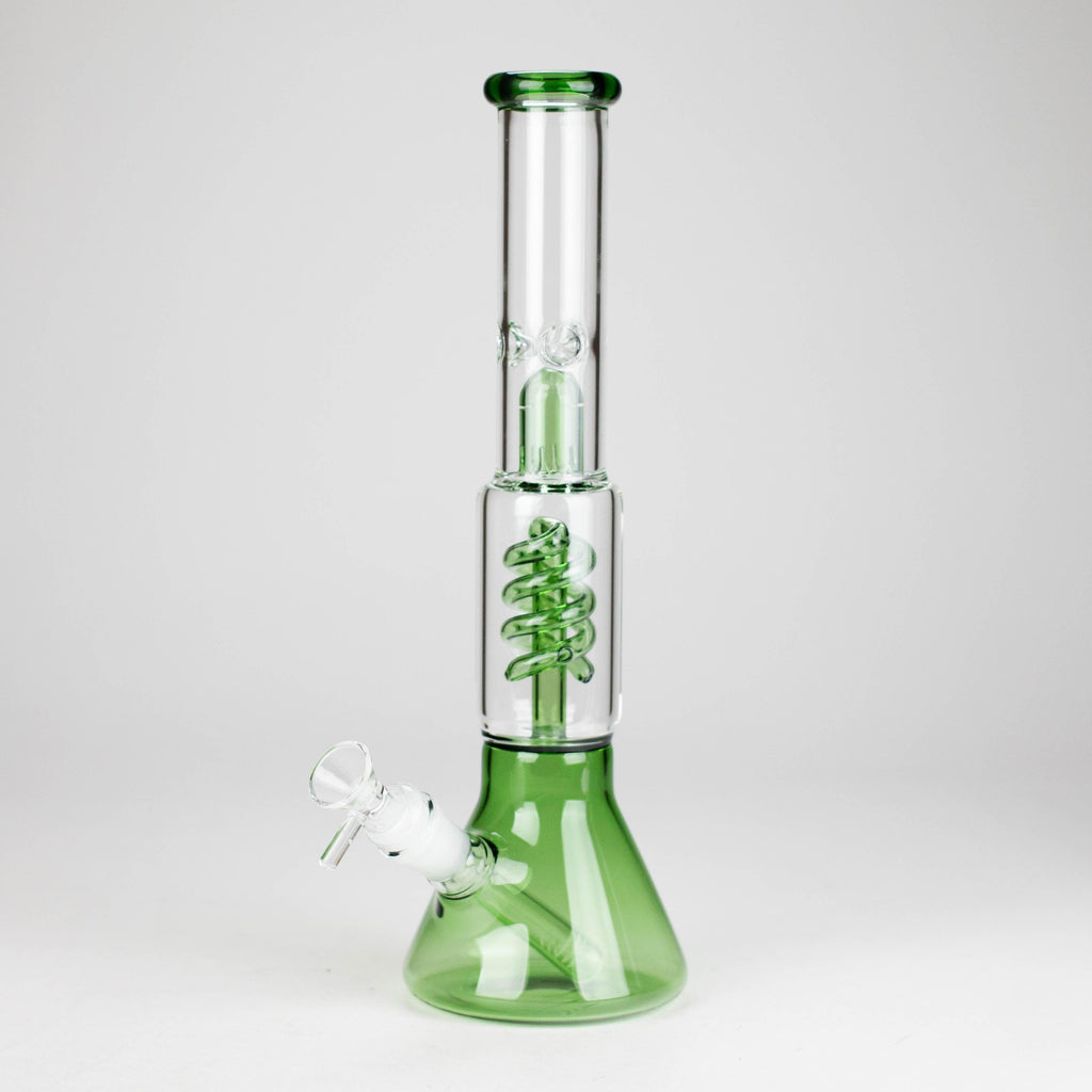 13" Color Accented Glass Water Bong with Coil Percolator & Splash Guard
