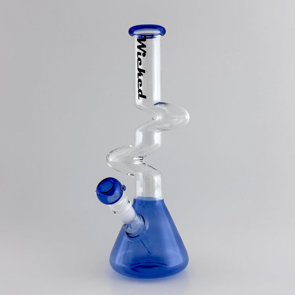 Wicked | Zig-Zag 12" 4mm 4 Colours Assorted Glass Beaker Bong