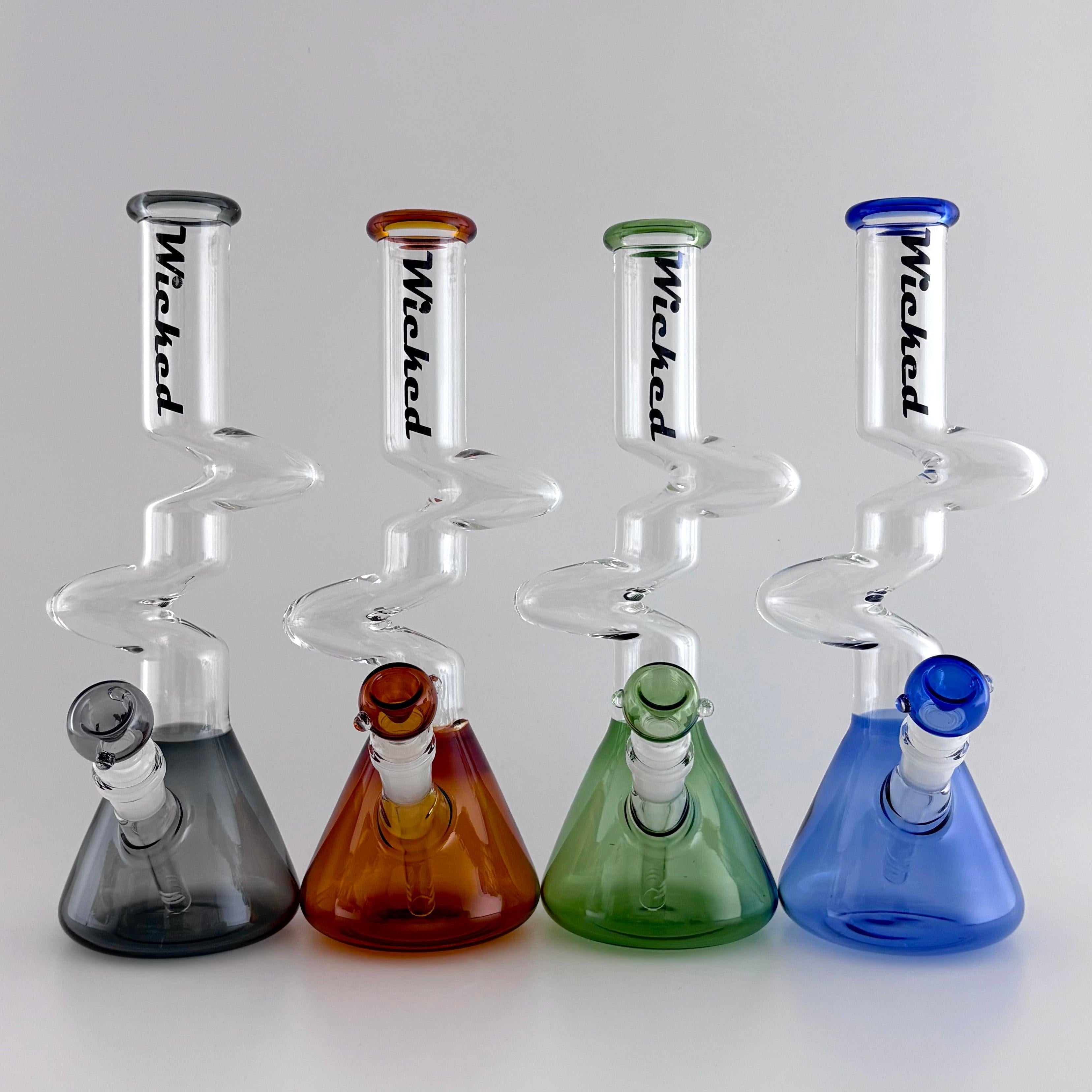 Wicked | Zig-Zag 12" 4mm 4 Colours Assorted Glass Beaker Bong Main image