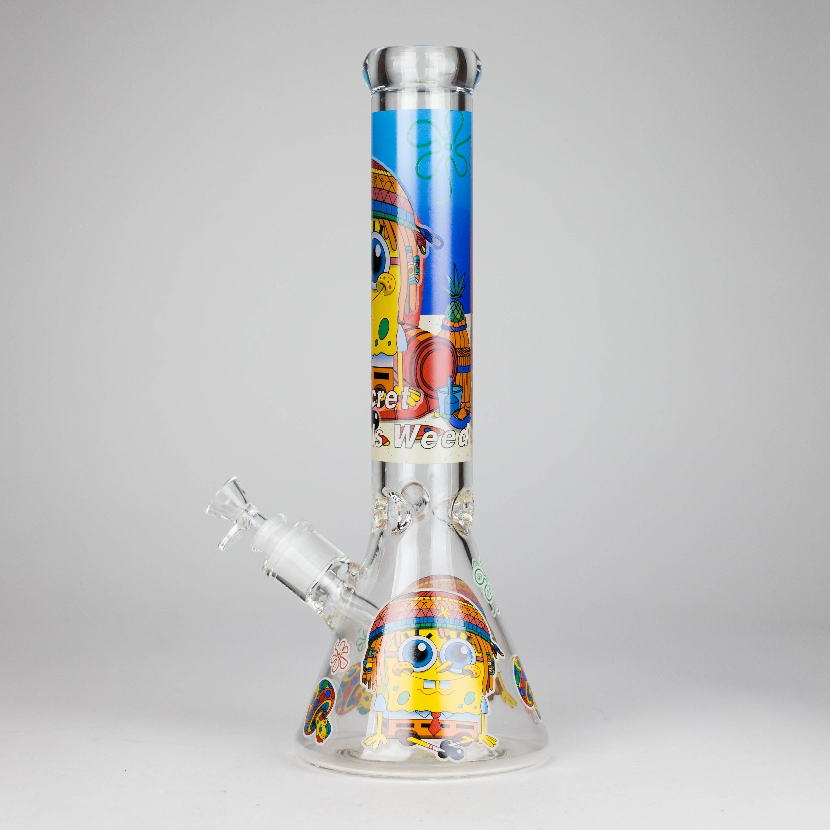 14" 7 mm Glass Bong With Cartoon Sponge Design [AQ0421-2]