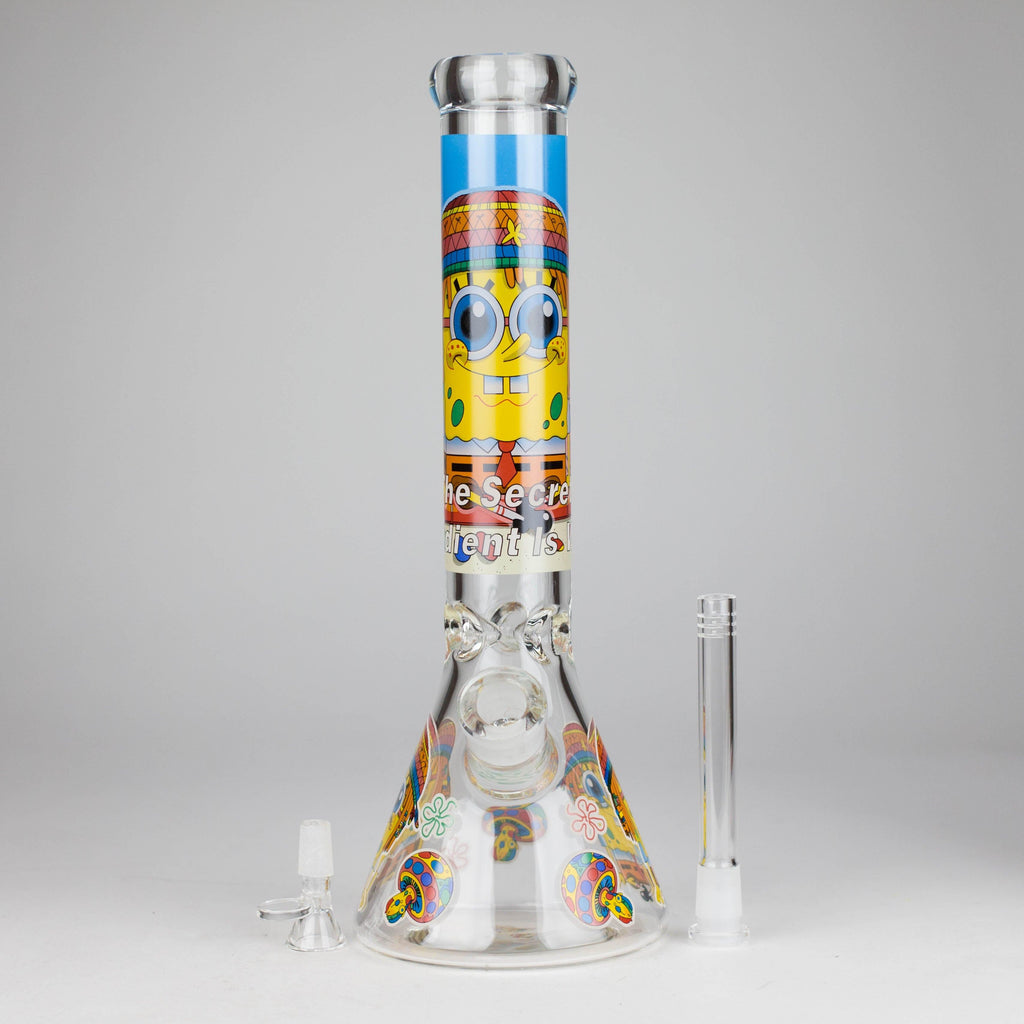 14" 7 mm Glass Bong With Cartoon Sponge Design [AQ0421-2]