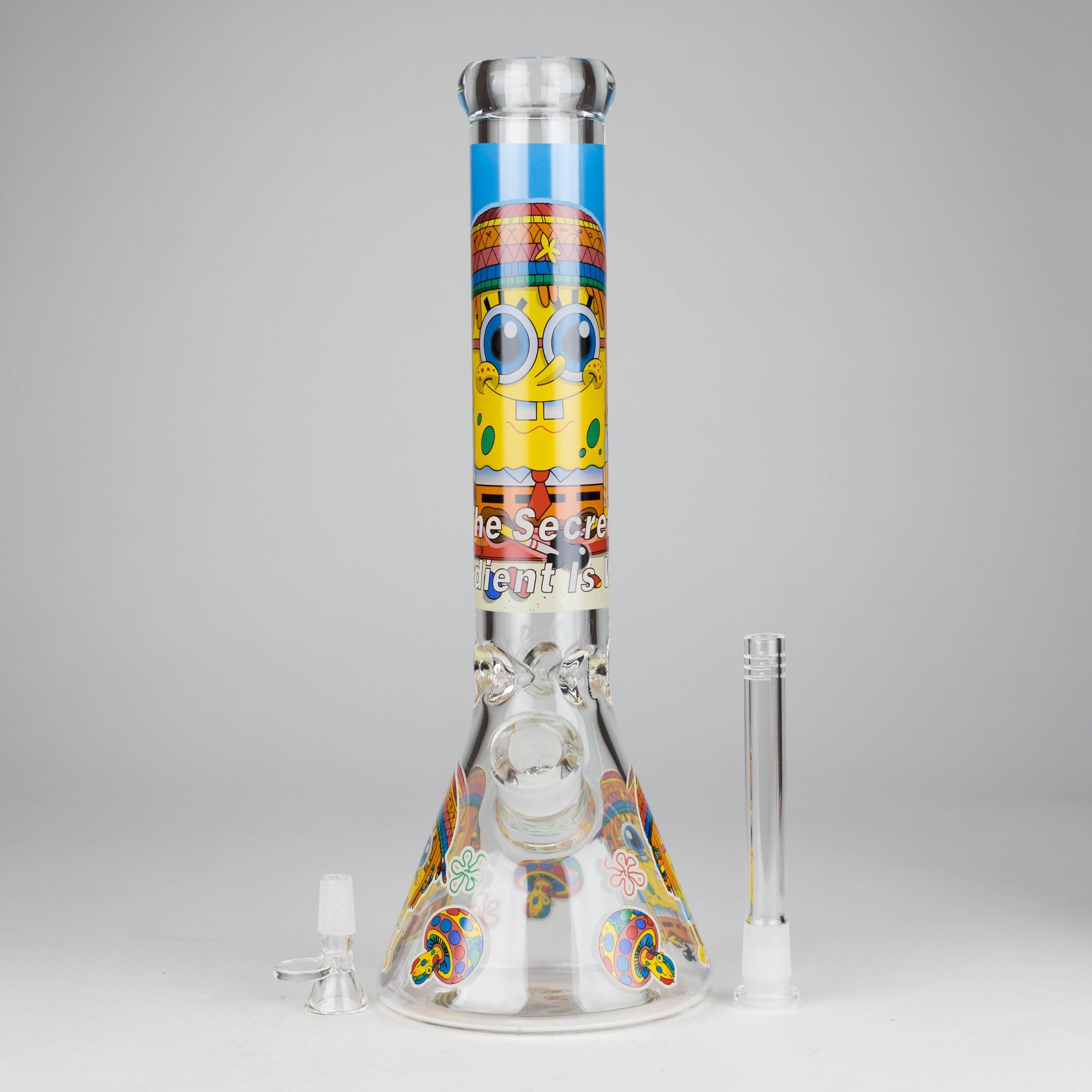 14" 7 mm Glass Bong With Cartoon Sponge Design [AQ0421-2]