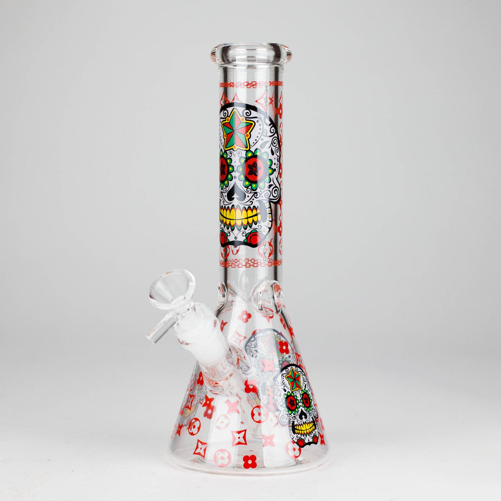 10" Sugar Skull  Design Glass Beaker Bong