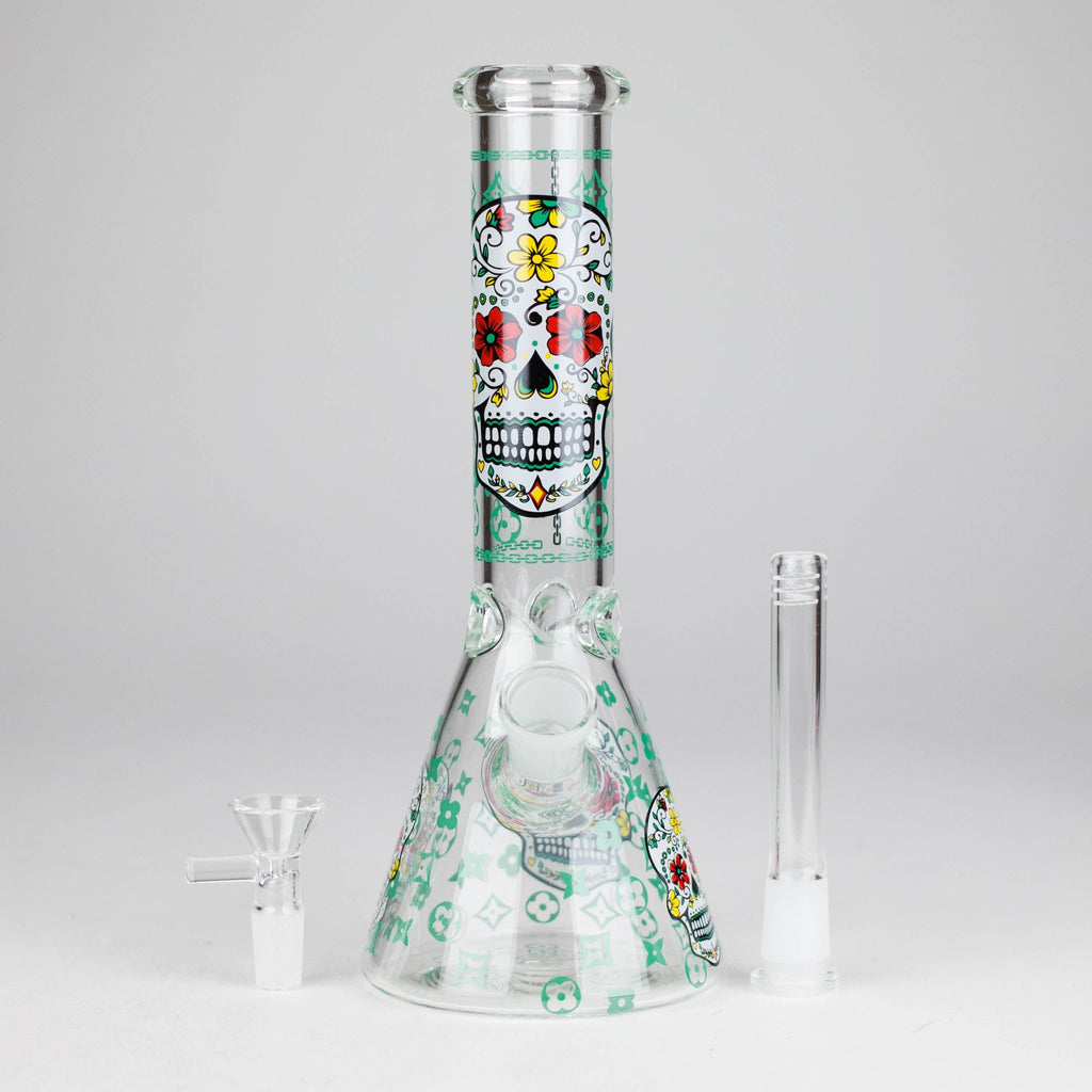 10" Sugar Skull  Design Glass Beaker Bong