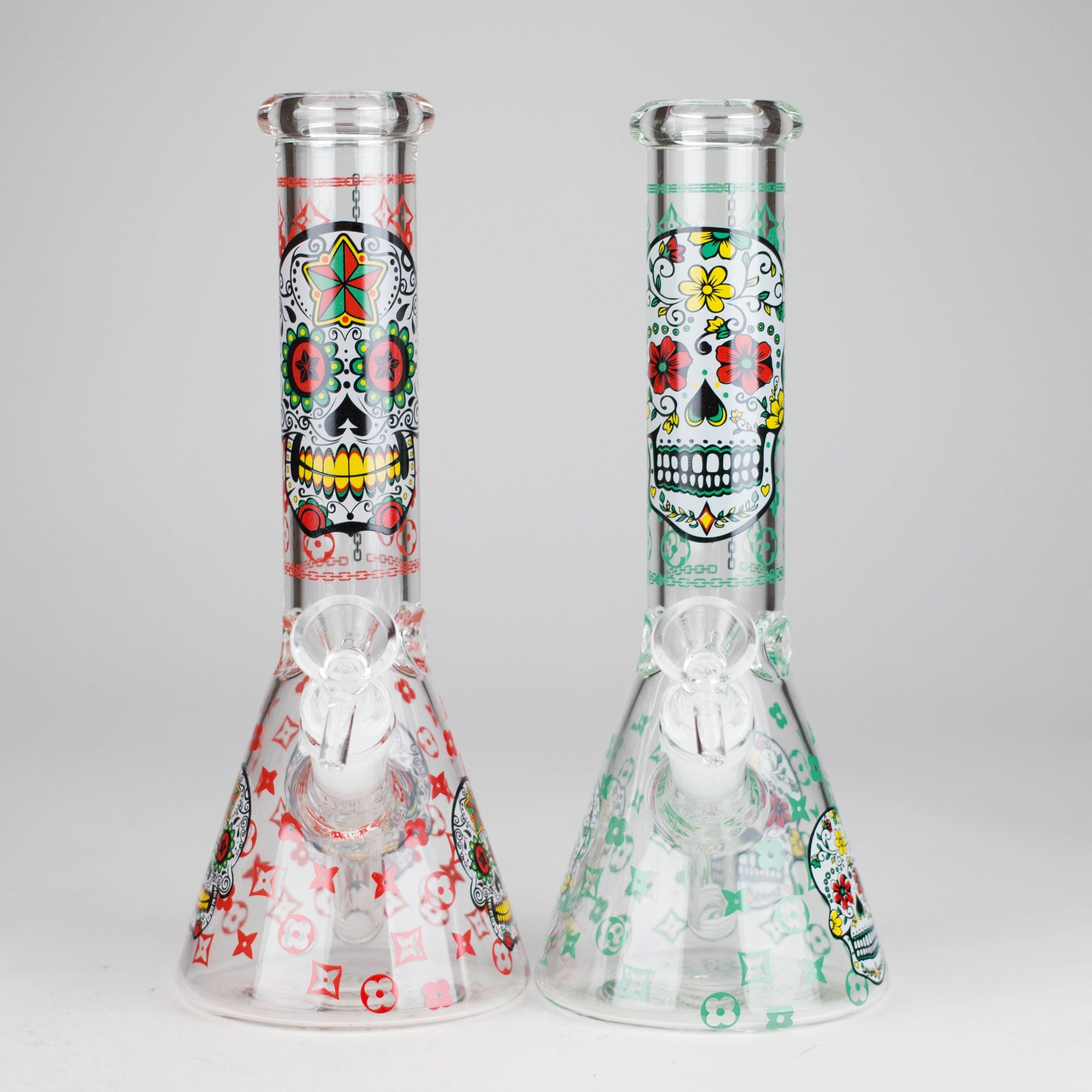 10" Sugar Skull  Design Glass Beaker Bong Main image