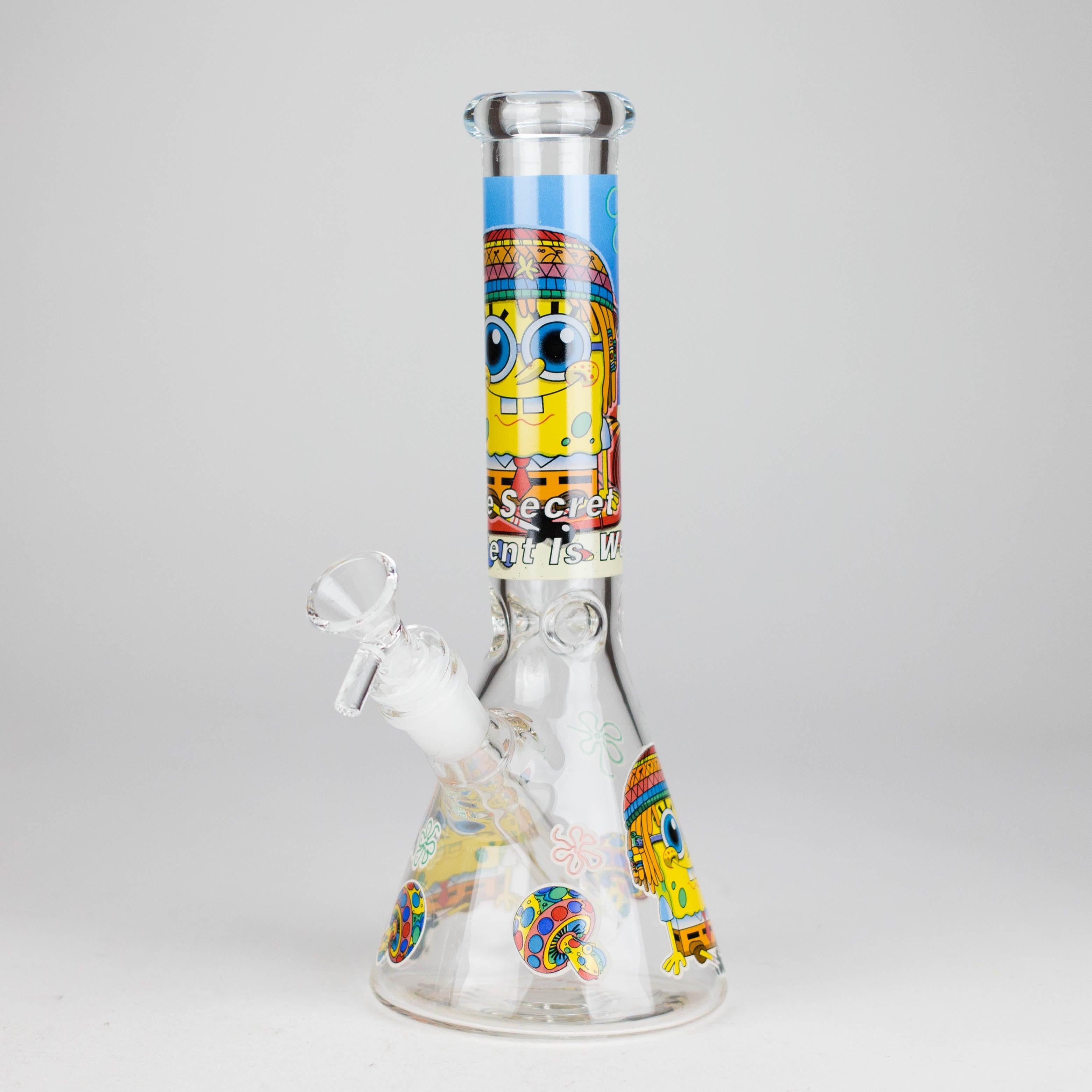 10" Glow-in-the-Dark Glass Bong with Cartoon Sponge Design