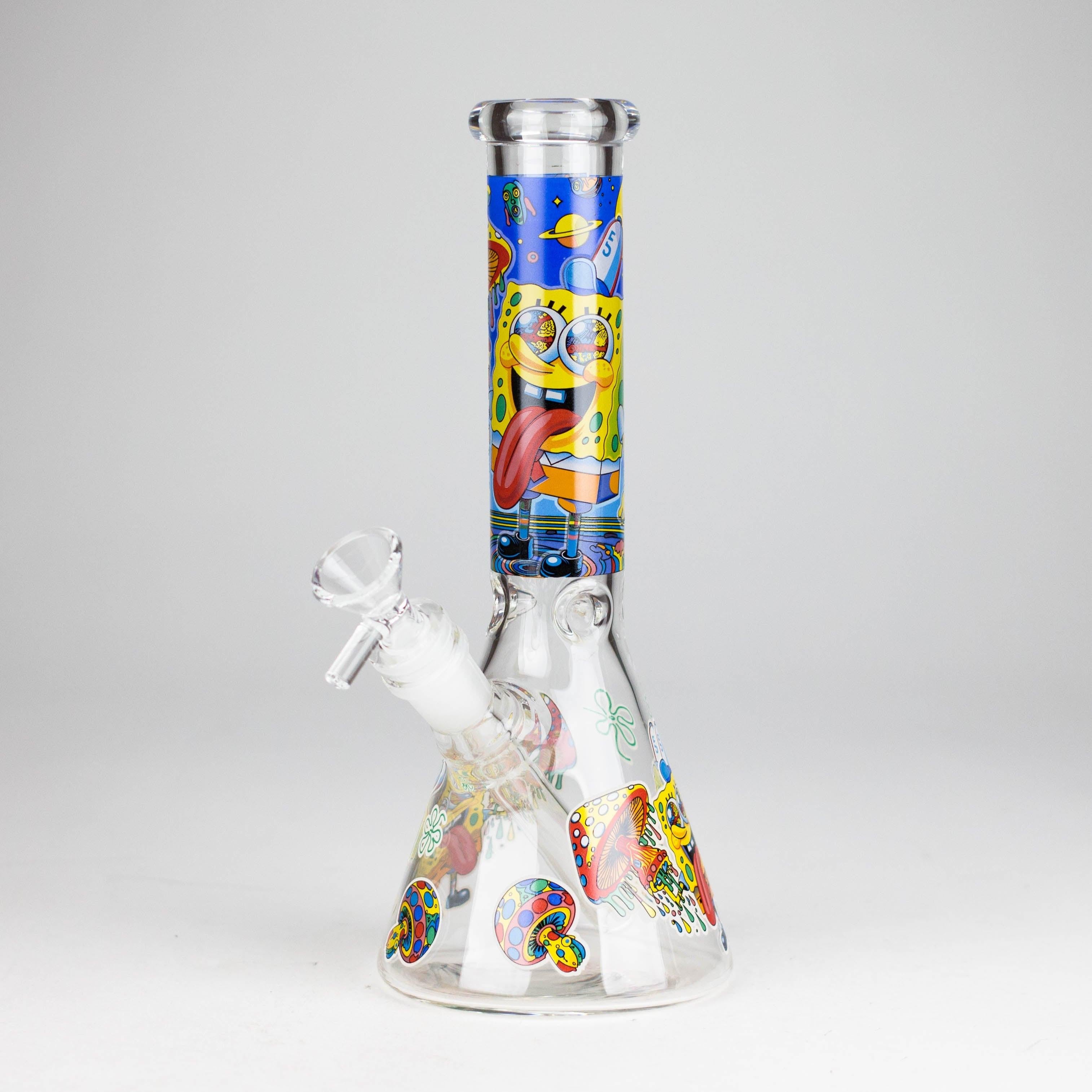 10" Glow-in-the-Dark Glass Bong with Cartoon Sponge Design